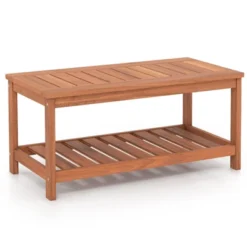 Tangkula Patio Hardwood Coffee Table 2-Tier Wooden Coffee Table With Slatted Tabletop & Storage Shelf Outdoor Rectangular Cocktail Table -Beauty house GUEST 0966fd04 94be 48e3 b912 871f0c6434e2