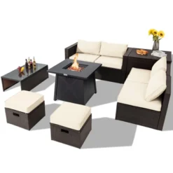 Tangkula 9PCS Outdoor Patio Furniture Set With 30" Propane Fire Pit Table PE Wicker Space-Saving Sectional Sofa Set W/ Storage Box & Cushions 31 Tangkula 9PCS Outdoor Patio Furniture Set With 30" Propane Fire Pit Table PE Wicker Space-Saving Sectional Sofa Set W/ Storage Box & Cushions -Beauty house GUEST 0976d6b2 2502 4893 bd81 821c6d21a2e6