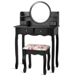 Tangkula Vanity Table Set W/Detachable Mirror & Stool Black/White -Beauty house GUEST 09f10413 05df 4628 a2d7 342c5914a1ca