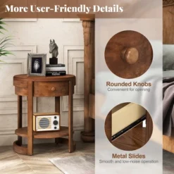Tangkula 2PCS Nightstand W/ Shelf & Wood Grains Drawer Round End Table For Living Room -Beauty house GUEST 0a1f80a9 ddfd 42f1 99f1 9f3b8fbe5cdb