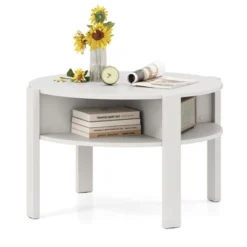 Tangkula 29.5" 2-Tier Round Coffee Table W/ Storage 4 Shelves Faux Wooden Top -Beauty house GUEST 0a28d4ff 2ba6 4854 b207 12154f0ed0c6