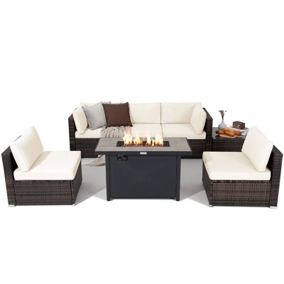 Tangkula 7PCS Patio Rattan Furniture Set Fire Pit Table Cover Cushion 13 Tangkula 7PCS Patio Rattan Furniture Set Fire Pit Table Cover Cushion - Image 11