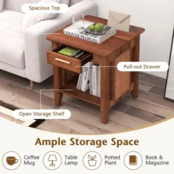 Tangkula 2PCS Boho Style Nightstand 3-Tier Sofa Side End Table W/ Drawer & Shelf Walnut -Beauty house GUEST 0abf3700 f776 4941 987d 0198260e973a