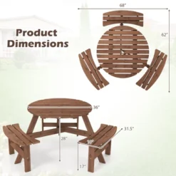 Tangkula 6-Person Round Picnic Table Set W/ 3 Built-in Benches 2" Umbrella Hole -Beauty house GUEST 0ac34dbd b1d4 457f 951d fe17133e2db0