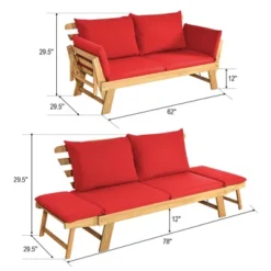 Tangkula Adjustable Patio Sofa Daybed Acacia Wood Furniture W/ Red Cushions -Beauty house GUEST 0b23c844 73fd 4a73 8b73 d7e40748220a