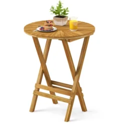 Tangkula Patio Folding Side Table 23.5" Teak Wood Round End Table Fully Assembled Natural -Beauty house GUEST 0bb8c0a5 89c5 4d56 aa17 472efce15201