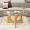 Tangkula Triangle Coffee Table W/ Tempered Glass Top & Adjustable Rubber Wood Base -Beauty house GUEST 0bc06810 5739 4c16 9a94 b749a7210195