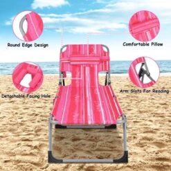 Tangkula Lounge Chair Beach Chair W/ Face Arm Hole Detachable Pillow Adjustable Backrest Side Pocket Outdoor Folding Chaise Sunbathing Chair Hot Pink -Beauty house GUEST 0bd00b45 472e 4f70 8d5c 294dea740260 1