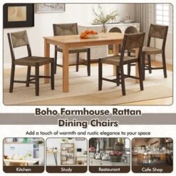 Tangkula Wooden Dining Chair Set Of 4 W/ Natural Weave Seagrass Rattan Backrest & Seat -Beauty house GUEST 0bf1a181 e0d2 4495 bb15 e8ab4abbc1c3