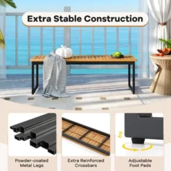 Tangkula Patio Dining Bench Set Of 2, 2-3-person Backless Bench With Slatted Seat & Metal Legs Outdoor Bench For Entryway Garden Poolside Natural -Beauty house GUEST 0c0efe4e 6eeb 4007 ad8f 616ed1f96bac