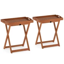 Tangkula Solid Wood Tray Table Set Of 2 W/Removable Top Rectangular TV Tray Bistro Table -Beauty house GUEST 0c36c6d5 a576 4671 a46b 263ae1056eda