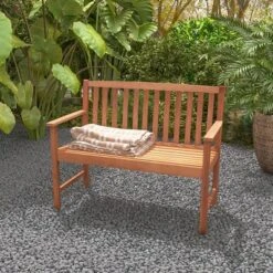 Tangkula Patio Wood Bench 2-Seat Outdoor Bench W/ Cozy Armrests & Backrest -Beauty house GUEST 0c61f04c f435 429d 99b9 3085db466451