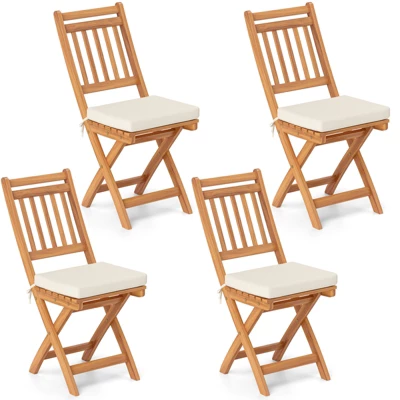 Tangkula Folding Patio Chairs Set Of 4 W/ Slatted Backrests & Soft Seat Cushions 8 Tangkula Folding Patio Chairs Set Of 4 W/ Slatted Backrests & Soft Seat Cushions - Image 6