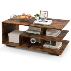 Tangkula Geometric Coffee Table W/ Storage Shelves 3-Tier Rectangular Tea Table -Beauty house GUEST 0cca1c07 0f22 4d34 b721 d4ac706d8328