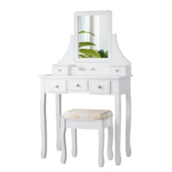 Tangkula Rotatable Mirror Vanity Set Makeup Dressing Table And Stool W/ 5 Drawers -Beauty house GUEST 0cd2a765 4768 4b73 be98 827f6be9a830