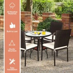 Tangkula 4 PCS Stackable Rattan Chairs Outdoor Dining Chairs W/Cushion For Porch Yard Garden -Beauty house GUEST 0cfdd7c0 703f 451c a282 608670cd624b