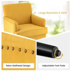 Tangkula Set Of 2 Modern Accent Chair Upholstered Sofa Chair W/ Rubber Wood Legs Yellow -Beauty house GUEST 0d001da3 7e9d 43a7 82e1 6d3e2916838f