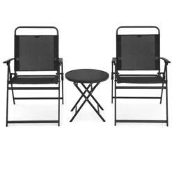Tangkula 3PCS Patio Bistro Set Outdoor Folding Table & Chairs Set W/Tempered Glass Top Black -Beauty house GUEST 0d08bc4b 2fdd 48f6 b1b4 658ed4961b13