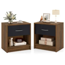 Tangkula 2 PCS Nightstand W/ Drawer Side Table W/ Slide-out Drawer Open Storage Shelf -Beauty house GUEST 0d77eebd bc0f 45e5 a7ce a6338c320d88