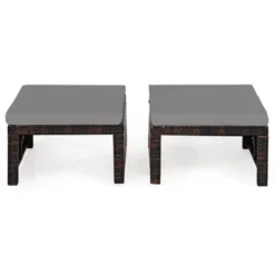 Tangkula 2 PCS Outdoor Wicker Ottoman Patio Rattan Furniture Metal Footrest Seat Square Footstool With Cushion -Beauty house GUEST 0d96669d fec0 4f9d bac5 08fd65d04861