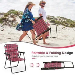Tangkula Set Of 2 Patio Folding Web Chair Set Portable Beach Camping Chair Red -Beauty house GUEST 0e04908d 4b79 45e6 965d 83884fdca67b
