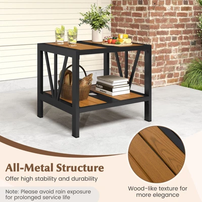 Tangkula Outdoor Side Table 2-Tier Coffee End Table W/ 1.57" Umbrella Hole Storage Shelf 6 Tangkula Outdoor Side Table 2-Tier Coffee End Table W/ 1.57" Umbrella Hole Storage Shelf - Image 4