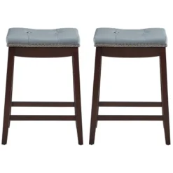 Tangkula 4 PCS Saddle Bar Stools Backless Nailhead Counter Stool With Grey Cushions White/Coffee -Beauty house GUEST 0e14047d ccab 4fde a684 9f090549eacd