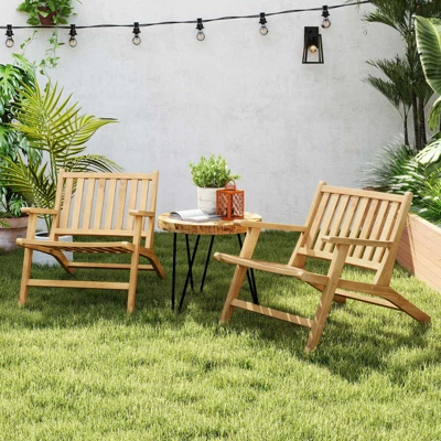 Tangkula 2PCS Teak Wood Outdoor Reclining Chair W/ Comfortable Backrest & Armrests 4 Tangkula 2PCS Teak Wood Outdoor Reclining Chair W/ Comfortable Backrest & Armrests - Image 2