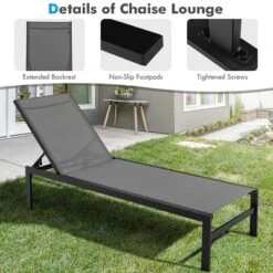 Tangkula Patio Chaise Lounge Outdoor Adjustable Lounge Chair W/ 6-Position Backrest Grey -Beauty house GUEST 0e666d72 da47 4cfa b843 dc21c32f81f0