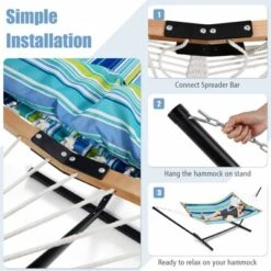 Tangkula Portable Hammock W/ Spreader Bars & Detachable Pillow Quick Dry & Water Proof Material Woven Cotton Rope Blue + Green/Light Blue + Yellow -Beauty house GUEST 0ee8d9b3 6ad1 48c0 bf83 0df3c3d507e9