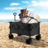 Tangkula Collapsible Folding Outdoor Utility Wagon With Cover Bag Outdoor Camping Garden Cart With Telescoping Handle Black/Blue