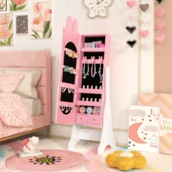 Tangkula Kids Jewelry Armoire Cabinet Free-Standing Full Length Mirror With Storage And 4 Tilt Angles -Beauty house GUEST 0f852306 6218 465d 94ea 236bb772780c