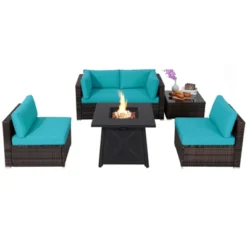 Tangkula 6-Piece Patio Furniture Set W/ 30" Propane Fire Pit Table Outdoor PE Wicker Conversation Set W/ Cushions &Tempered Glass Coffee Table -Beauty house GUEST 0f874971 5435 4d21 8eb6 f269443b0132