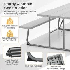 Tangkula Folding Picnic Table W/ 2 Benches 6 FT Camping Table Set W/ All-Weather HDPE Tabletop Grey -Beauty house GUEST 0fa322a5 d7bd 4dfe b8d8 27226edccc06