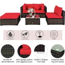 Tangkula 5PCS Rattan Sectional Sofa Set Patio Furniture Set W/ Red Cushion Pillow -Beauty house GUEST 0fbaed50 7810 4293 9408 1a4d46588e3a