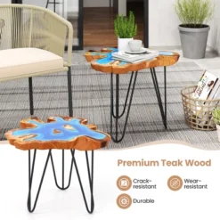 Tangkula 21" Teak Wood End Table Outdoor Epoxy Resin Side Table W/ Irregular Tabletop -Beauty house GUEST 0fc8f791 6add 4774 b5c5 0403bba4b0e4
