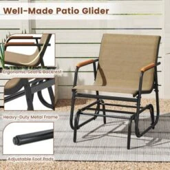Tangkula Patio Glider Chair Set Of 2 W/ Curved Teak Armrests & Breathable Fabric Seat -Beauty house GUEST 0fef3367 8f35 451a 84ef 750fb07381f8