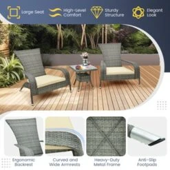 Tangkula 3-Piece Wicker Adirondack Set Ergonomic Oversized Rattan Chairs W/ Coffee Table Comfy Seat Cushions -Beauty house GUEST 1031ac42 889c 4346 89ec 38dbfb9db0cb