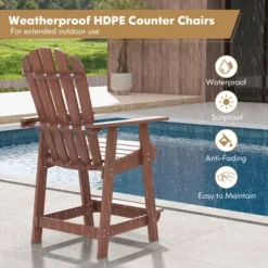 Tangkula 4 PCS Tall Adirondack Chair HDPE Outdoor Bar Stools With Armrests 4.5” Wide Footrest Patio Adirondack Barstools Balcony Chairs Brown -Beauty house GUEST 105079ee a2cf 46ee 87dc 71edd1ab4704