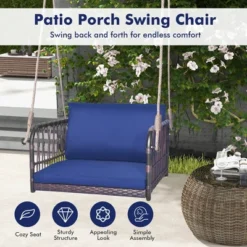 Tangkula Patio Rattan Porch Swing Single Person Hanging Seat W/ Seat & Back Cushions Backyard -Beauty house GUEST 1082a394 e001 45f3 8b9a b61409f387da