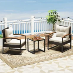 Tangkula 3PCS Patio Wicker Furniture Set PE Wicker Furniture Conversation Set W/ Acacia Wood Table -Beauty house GUEST 109d1ef6 b700 4e9e 862b aa64e8971b99