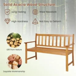 Tangkula 2-Person Outdoor Bench Patio Wooden Bench With Ergonomic Backrest & Armrests All-weather Acacia Wood Frame 48"x 22" -Beauty house GUEST 10da56f4 6419 4e3d aaab 495d9135ad66