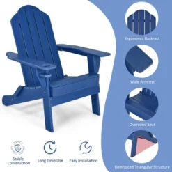 Tangkula Folding Patio Adirondack Chair Weather Resistant Cup Holder Yard Navy -Beauty house GUEST 10e5a5bd e6d2 4aa1 a613 b1ef05937b6e