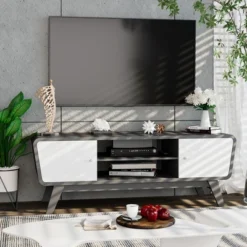 Tangkula Mid Century TV Stand For TVs Up To 55" Media Console Table Sliding Door -Beauty house GUEST 111acc57 040c 49e3 89f8 e58a9b698d7e