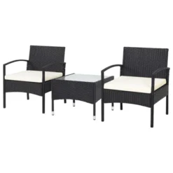 Tangkula 3PCS Wicker Rattan Furniture Patio Coffee Table Chair W/ Washable Cushion -Beauty house GUEST 117d2b62 a507 497a aad9 751755206c52