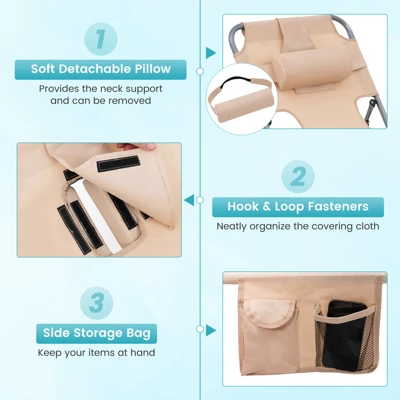 Tangkula 2PCS Beach Lounge Chair Reclining Chair With 5 Adjustable Positions Detachable Pillow &Hand Ropes Blue/Black/Gray/Turquoise/Beige/Pink 6 Tangkula 2PCS Beach Lounge Chair Reclining Chair With 5 Adjustable Positions Detachable Pillow &Hand Ropes Blue/Black/Gray/Turquoise/Beige/Pink - Image 4