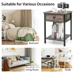 Tangkula Industrial End Side Table Nightstand With Drawer Shelf Rustic Grey Oak -Beauty house GUEST 11e6a2ec 189c 4528 a9a3 878a14395390