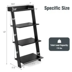 Tangkula 4-Tier Ladder Shelf 43” Tall Wooden Leaning Bookshelf Display Rack Modern Shelving Stand With Anti-tipping Device Black -Beauty house GUEST 126111d5 463e 417a 8650 2b6902765428