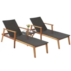Tangkula 2PCS Patio Lounge Chair Adjustable Recliner Chair Acacia Wood Frame Folding Table Set -Beauty house GUEST 128d2984 2b6b 47bf a258 0fdc9a4e0713