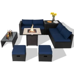 Tangkula 9 Pieces Outdoor PE Rattan Wicker Sectional Sofa With 42" Gas Fire Pit Table Space-Saving Patio Conversation Set With Storage Box Black/Grey/Navy/Red/Turquoise/Off White -Beauty house GUEST 12a3db60 b72c 42c2 9f90 f51ba205b362